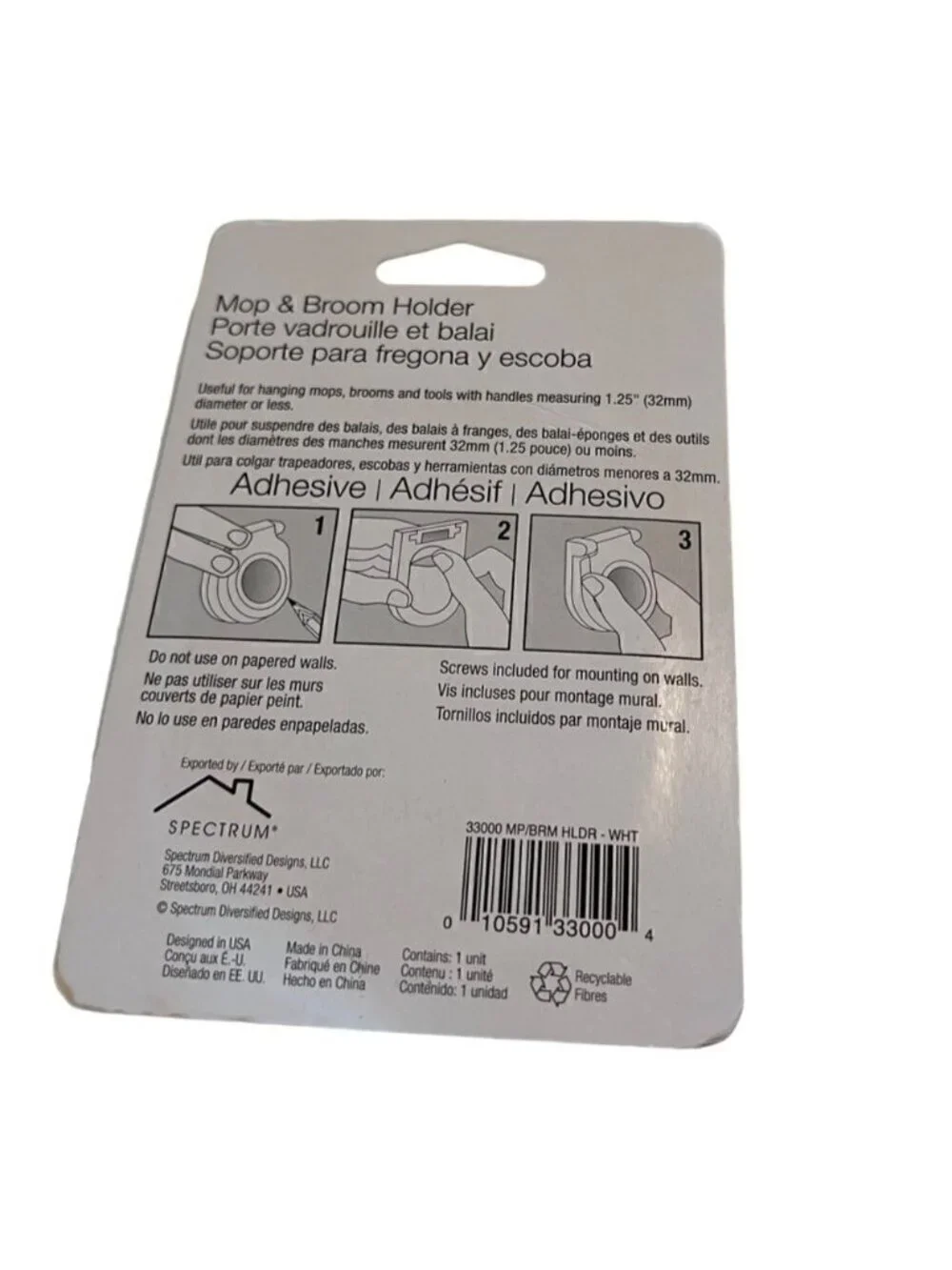 Spectrum Mop and Broom Holder Wall Mounted White Set of 2 New in Packaging